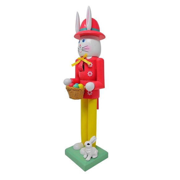 Easter Bunny 15" Nutcracker Wood Basket of Eggs - Picture 3 of 3